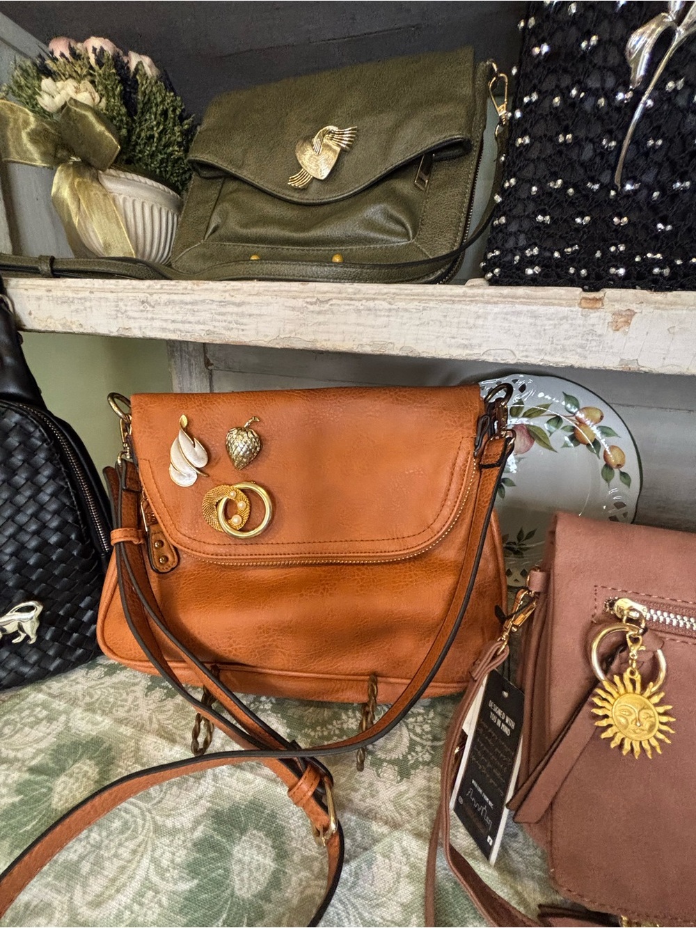 Leather Crossbody Bag in Cognac Brown - Picture 2 of 10